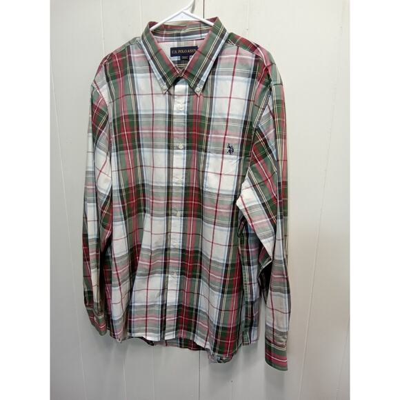 US Polo Assn. Other - Us Polo Assn Mens Red/White /Green Ls Button Down Shirt (Size Xxl)